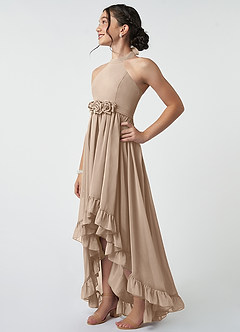 Azazie Hermione Junior Taupe A-Line Chiffon Dress image4