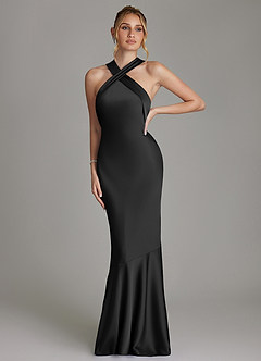 Azazie Reign Klänningar att prova hemma Klä av Sjöjungfru i Stretch Satin Plisserad Svart image4