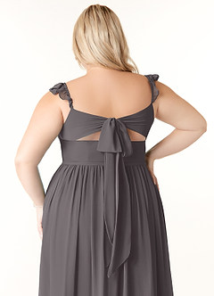Azazie Metz Abiti da Damigella Abito A-Line in Chiffon Increspato con Scollo a Cuore Grigio Acciaio image12