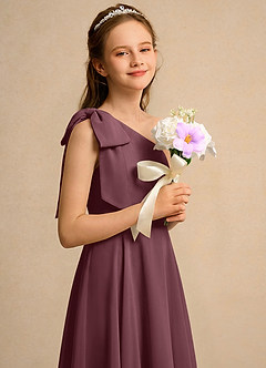 Azazie Guppy Girls Formal Blumenmädchenkleider A-Linie One-Shoulder Chiffon Kleid Sangria image4