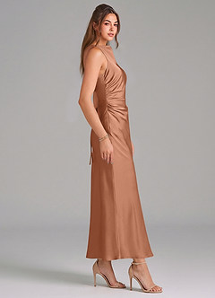 Azazie Evadne Bridesmaid Dresses Bronzer Sheath Pleated Stretch Satin Dress image4