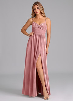 Azazie Zeya Robes de demoiselle d'honneur Robe Trapèze en velours Plissée Rose Poussiéreuse image1