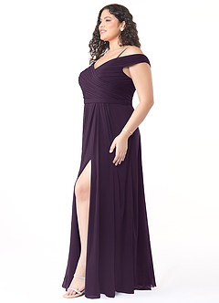 Azazie Audrianna Bridesmaid Dresses Plum A-Line Off-The-Shoulder Gathered Chiffon Convertible Dress image9