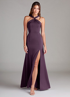 Azazie Rue Bridesmaid Dresses Plum A-Line Pleated Stretch Satin Dress image3