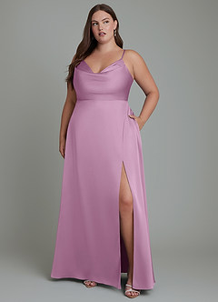Azazie Sarella Bridesmaid Dresses Wisteria A-Line Pleated Stretch Satin Dress image10
