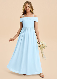 Azazie Coran Junior Vestido de Azul Cielo de Gasa de Corte en A con Vestidos sin tirantes image1