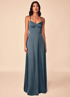 Azazie Mei Bridesmaid Dresses Twilight A-Line V-Neck Stretch Satin Dress image1