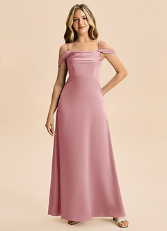 Azazie Lettie Junior A-Linie Schulterfrei Stretch-Satin Kleid Altrosa image4