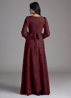 Azazie Leonia Bridesmaid Dresses Cabernet A-Line Long Sleeve Floral Burnout Dress image3