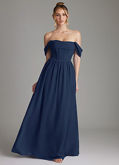 Azazie Caterina Bridesmaid Dresses Dark Navy A-Line Corset Chiffon Dress image1