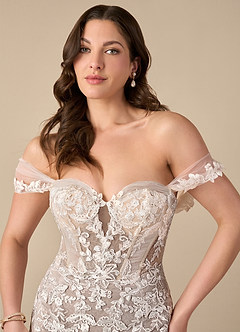 Azazie Leilani Wedding Dresses Diamond White Cocoa Mermaid Sequins Tulle Dress image3