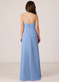 Azazie Kaylee Steel Blue A-Line with Belt Chiffon Dress image2
