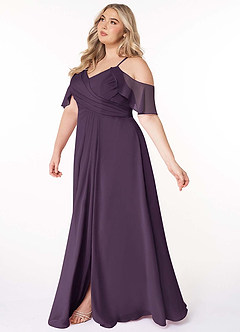 Azazie Dakota Bridesmaid Dresses Plum A-Line V-Neck Pleated Chiffon Dress image3