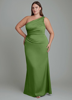 Azazie Akilah Robes de demoiselle d'honneur Robe Sirène en Satin extensible Asymétrique Basilic image8