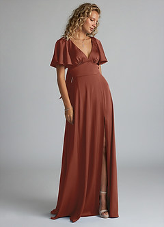Azazie Kimber Bridesmaid Dresses Auburn A-Line Ruched Stretch Satin Dress image4