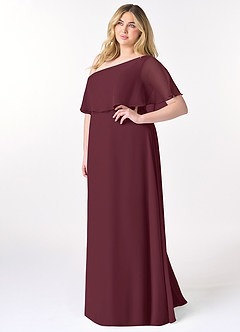 Azazie Lizzy Abiti da Damigella Abito A-Line in Chiffon Monospalla Cabernet image10