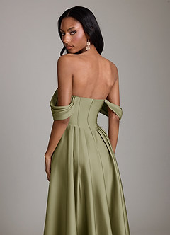 Azazie Loisa Suknie dla druhen Linia A Zza ramienia Satyna elastyczna Do ziemi Sukienka image4