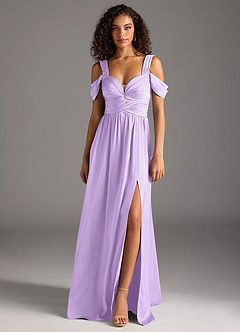 Azazie Lianne Bridesmaid Dresses Lilac A-Line Off the Shoulder Stretch Satin Dress image8