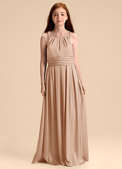 Azazie Bibiane Junior English Rose A-Line Pleated Stretch Satin Dress image3