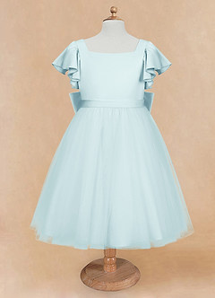 Azazie Kaeya Flower Girl Dresses Sea Glass A-Line Bow Tulle Dress image5