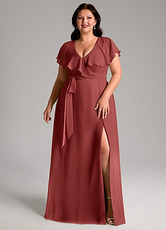 Azazie Lainey Bridesmaid Dresses Terracotta A-Line with Pockets Chiffon Dress image10