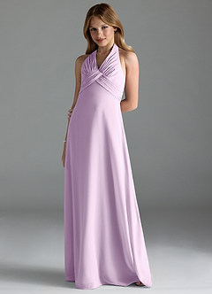 Azazie Tessie Junior A-Linie Plissee Chiffon Kleid Frostiges Flieder image1