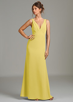 Azazie Leticia Bridesmaid Dresses Canary Sheath Pleated Chiffon Dress image3