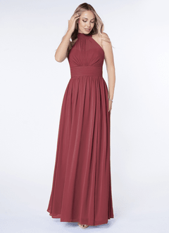 Azazie Iman Abiti da Damigella Abito A-Line in Chiffon A-Line con Increspature Merlot image4