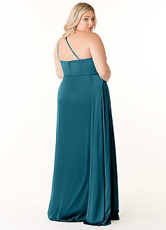 Azazie Maron Bridesmaid Dresses Ink Blue A-Line One Shoulder Stretch Satin Dress image9
