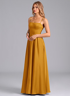 Azazie Elita Bridesmaid Dresses Butterscotch A-Line Pleated Stretch Satin Dress image4