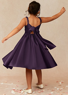 Azazie Cutie Pie Flower Girl Dresses Plum A-Line Pleated Matte Satin Dress image2