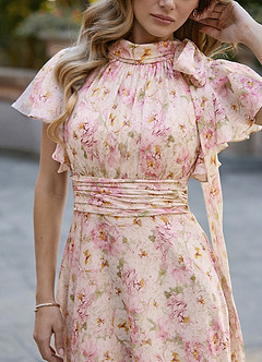 Azazie Lucinda Mother of the Bride Dresses Antique Rose Floral A-Line Pleated Floral Dress image2