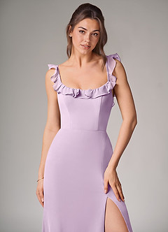 Azazie Callie Bridesmaid Dresses Frosted Lilac Mermaid Side Slit Chiffon Convertible Dress image5