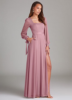 Azazie Leonia Brautjungfernkleider A-Linie Langarm Gittergewebe Kleid Vintage Mauve image3