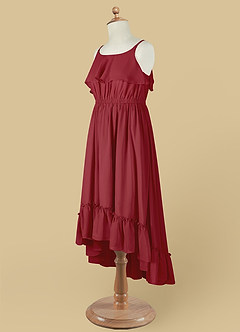Azazie Karmen Flower Girl Dresses Pomegranate A-Line Ruched Chiffon Dress image10