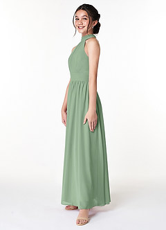 Azazie Iman Junior Matcha A-Line Pleated Chiffon Dress image5