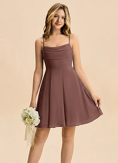 Azazie Bear Junior A-Linie Plissee Chiffon Kleid Espresso image1