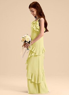Azazie Evara Junior Abito A-Line in Chiffon Sorbetto Al Limone image5