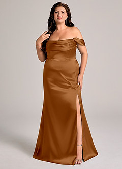 Azazie Saige 신부 들러리 드레스 쉬스 오프 더 숄더 메탈릭 새틴 바닥 길이 드레스 image11