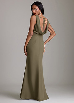 Azazie Linelle Robes de demoiselle d'honneur Robe Sirène en Mousseline de soie Plissée Vert Saule image2