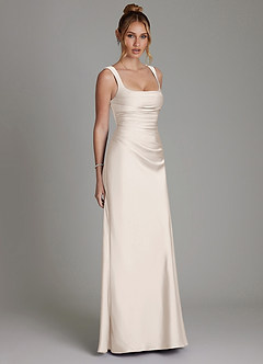 Azazie Agustina Bridesmaid Dresses White Alabaster Mermaid Corset Stretch Satin Dress image4