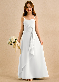 Azazie lolly Girls Formal Robe Demoiselle D'honneur Fillette Robe Trapèze en Mousseline de soie Plissée Blanc image3