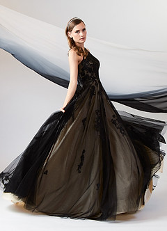Azazie Melrose Wedding Dresses Black Champagne A-Line Sweetheart Lace Tulle Dress image3