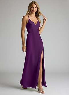 Azazie Becca Bridesmaid Dresses Grape Sheath V-Neck Chiffon Dress image2