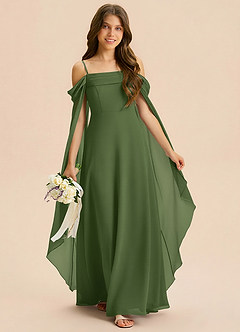 Azazie Moana Junior Linia A Pofałdowany Szyfon Długość podłogi Młodsza druhna Sukienka image3