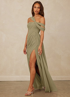 Christian Siriano Bridal for Azazie 1014 Robes de demoiselle d'honneur Robe Trapèze en Mousseline de soie Épaule décolletée Vert Mousse image8