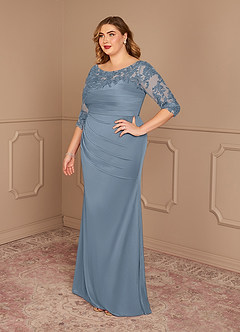 Azazie Alisondra Mother of the Bride Dresses Dusty Blue Sheath Scoop Lace Lace Dress image9