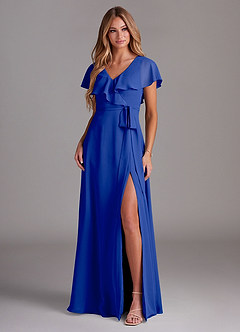 Azazie Lainey Vestidos de damas de honor Vestido de Azul Real de Gasa de Corte en A con Con bolsillos image3
