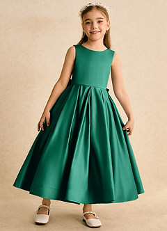 Azazie Cailee Flower Girl Dresses Emerald Ball-Gown Pleated Matte Satin Dress image5