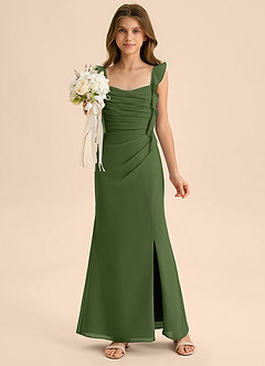 Azazie Jessamine Junior Olive Mermaid Sweetheart Neckline Chiffon Dress image1